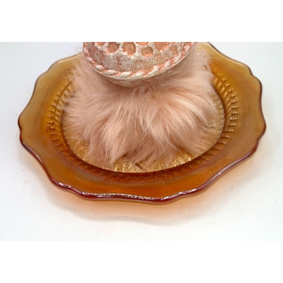 Vintage Mini Ceramic Chick Flower Hat Faux Fur Orange Carnival Glass Plate OOAK - Picture 15 of 16